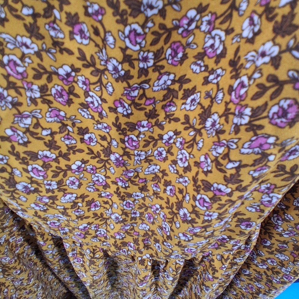 Inspired Hearts Maxi Dress Womens Large Mustard Floral Tie Front Cutout Tiered - Picture 5 of 7
